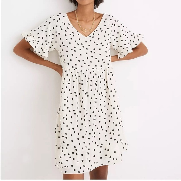 Madewell Lightspun Ruffle-Sleeve Babydoll Dress in Dot Toss - Picture 1 of 16